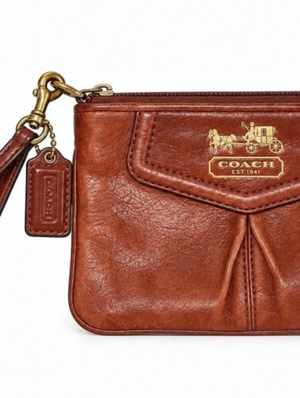 Vintage Coach Brown Leather Pleated Wristlet Wallet Horse & Carriage